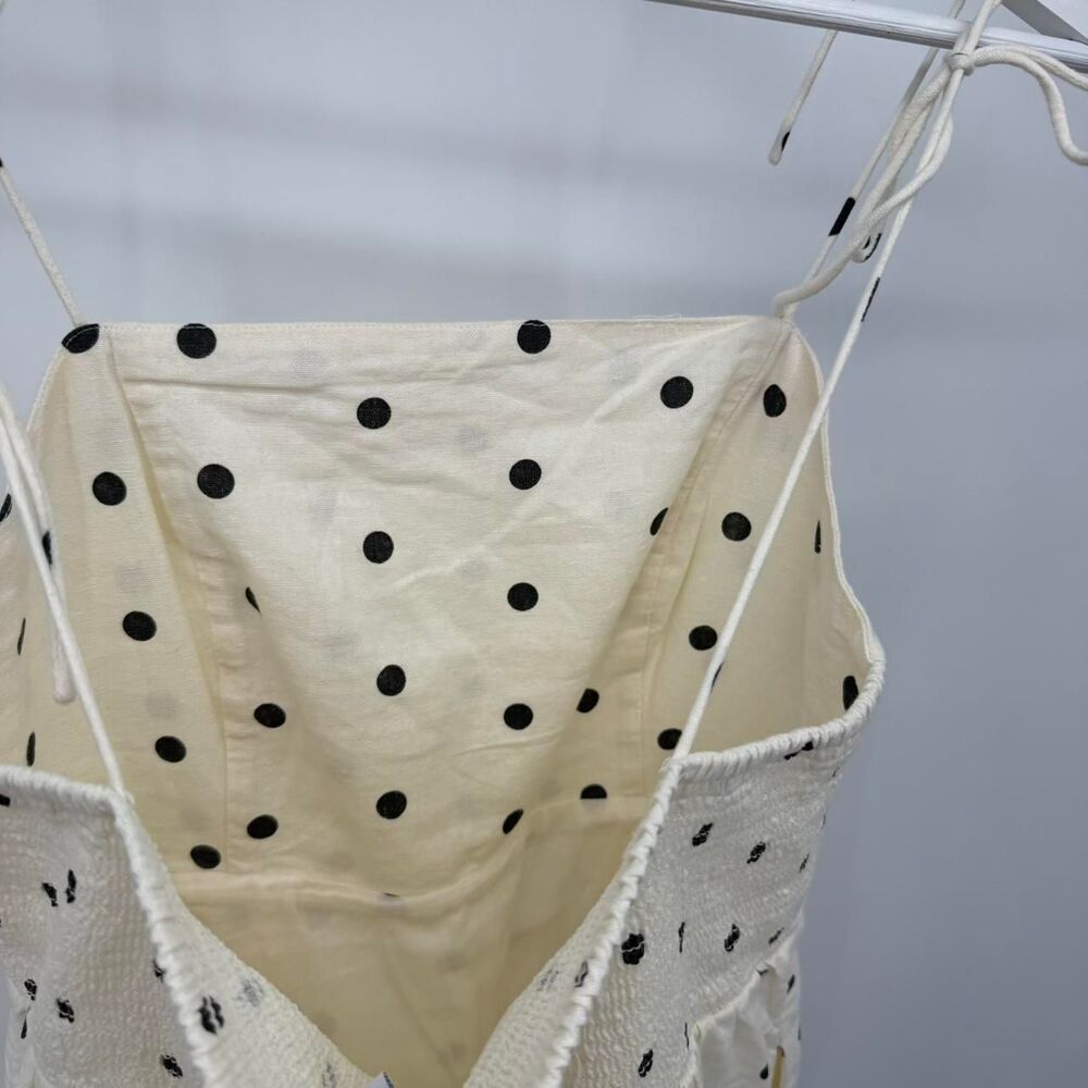 Old Navy Cream & Black Polka Dot Linen Blend Tie Shoulder Mini Dress Size Medium - Picture 8 of 9